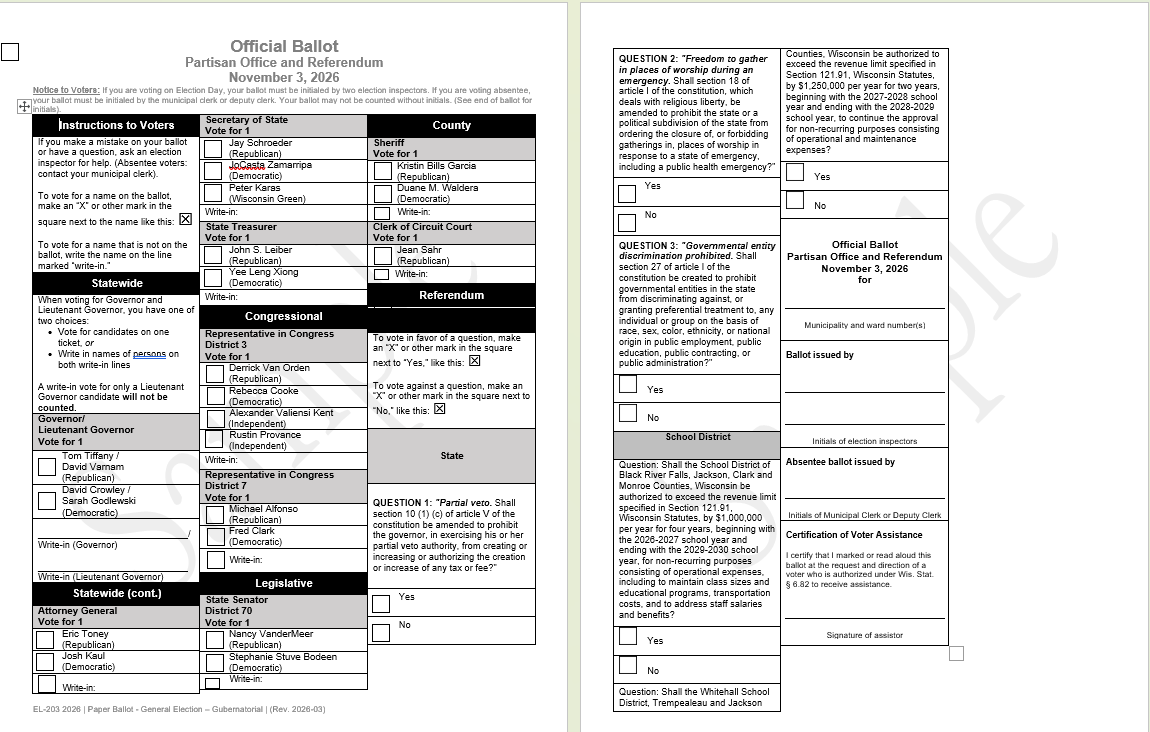 General Election and Sample Ballot